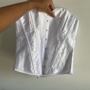 White satin corset top